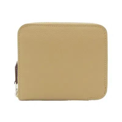Pre-owned Hermes Beige Silk Leather Wallet (bi-fold) () In Sand