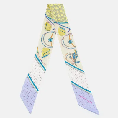 Pre-owned Hermes Beige Silk Les Voitures A Transformation Twilly In Yellow