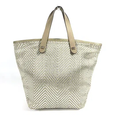Pre-owned Hermes Beige Silver Leather Polyester Handbag Tote Bag ()
