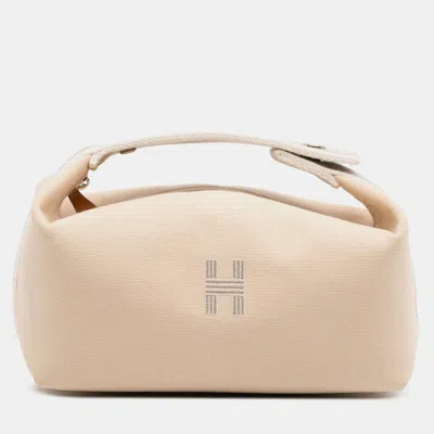 Pre-owned Hermes Beige Small Toile Bride A Brac Case In Sand