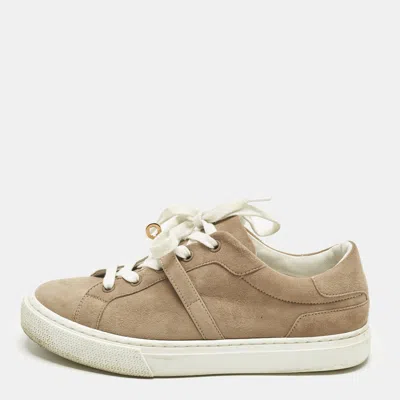 Pre-owned Hermes Hermès Beige Suede Day Low Top Sneakers Size 37.5 In Sand