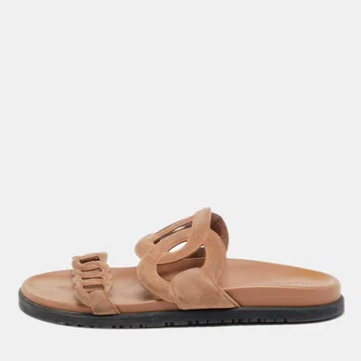 Pre-owned Hermes Beige Suede Extra Flat Sandals Size 40