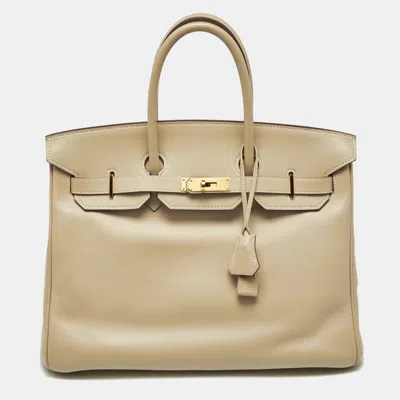 Pre-owned Hermes Beige Swift Leather Gold Finish Birkin 35 Bag In Sand