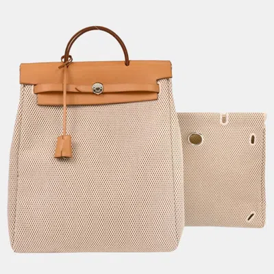 Pre-owned Hermes Beige Toile Gm Herbag A Dos Backpack In Sand