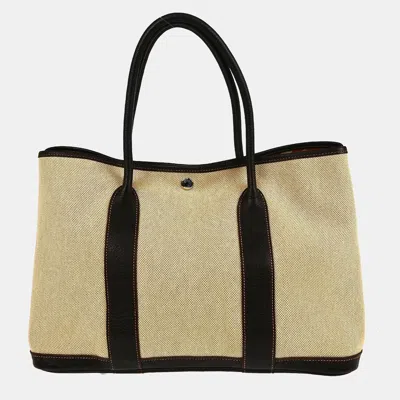 Pre-owned Hermes Beige Toile H Buffalo Garden Party 36 Pm Tote Bag In Sand