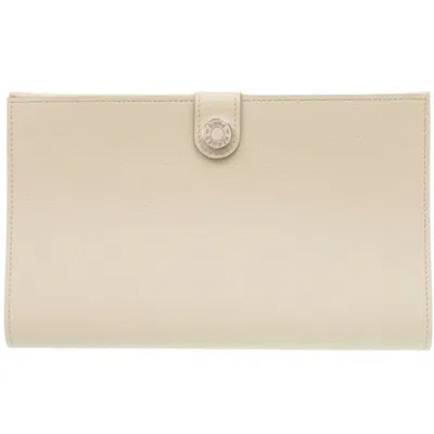 Pre-owned Hermes Beige White Evercalf Leather Long Wallet (bi-fold) () In Multi