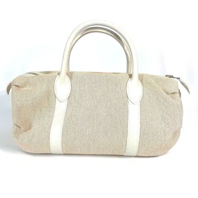 Pre-owned Hermes Beige White Toile H Boston Bag Handbag () In Multi