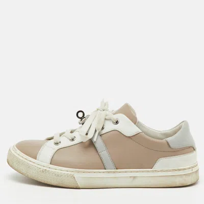Pre-owned Hermes Hermès Beige/white Leather Day Low Top Sneakers Size 38.5 In Sand