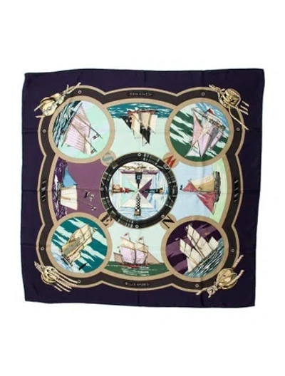 Pre-owned Hermes Belles Amures Silk Scarf In Blue