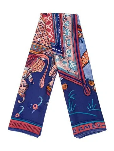 Pre-owned Hermes Beloved India Silk Shawl In Blue