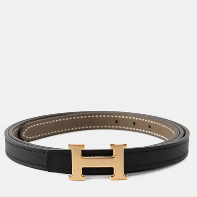 Pre-owned Hermes Belt Buckle Mini H & Reversible Belt 13 Size 85 Black/etoupe Epsom Swift Leather