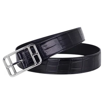 Pre-owned Hermes Belt Cape Cod 32mm Black Matte Porosus Crocodile Belt 90