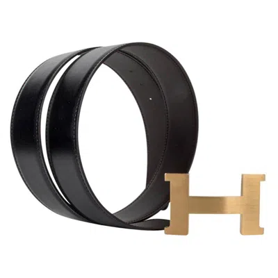 Pre-owned Hermes Belt Constance 42 Mm Reversible Black Box Brown Togo Leather 80