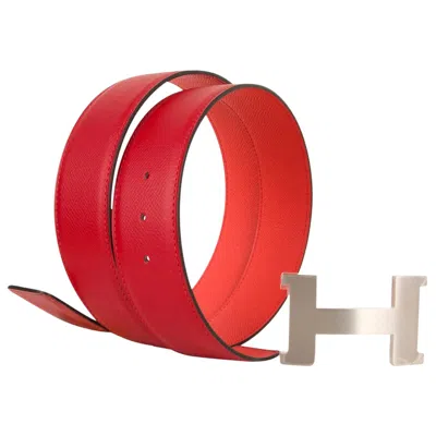 Pre-owned Hermes Belt Constance 42 Mm Rouge De Coeur And Rose Jaipur Brushed Palladium 95 In Red