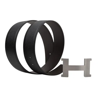 Pre-owned Hermes Belt Constance 42mm Reversible Black To Brown Brushed Palladium Buckle 80