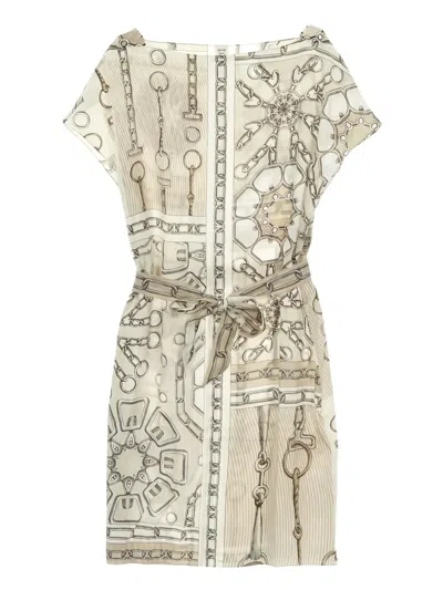 Pre-owned Hermes Belt-detail Dress In Neutral