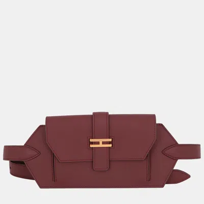 Pre-owned Hermes Belt Elan Pocket 24 Rouge H Swift Leather In Burgundy
