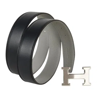 Pre-owned Hermes Belt H Constance 32 Mm Blue Obscure / Gris Mouette Brushed Palladium 90