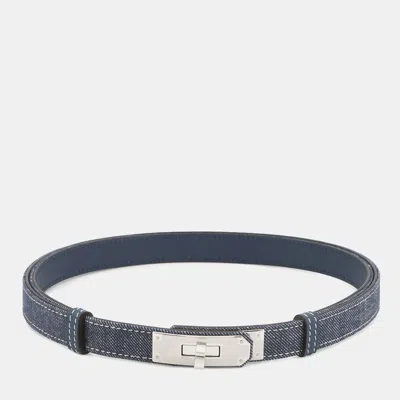 Pre-owned Hermes Belt Kelly Jean Blue Indigo/white/blue Navy Denim Epsom Size 18