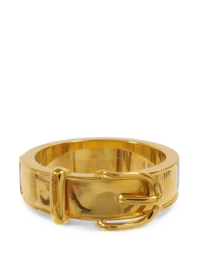 Pre-owned Hermes Belt Motif Scarf Ring In Gold