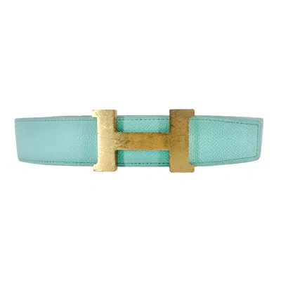 Pre-owned Hermes Belt Reversible Navy Teal In Blue
