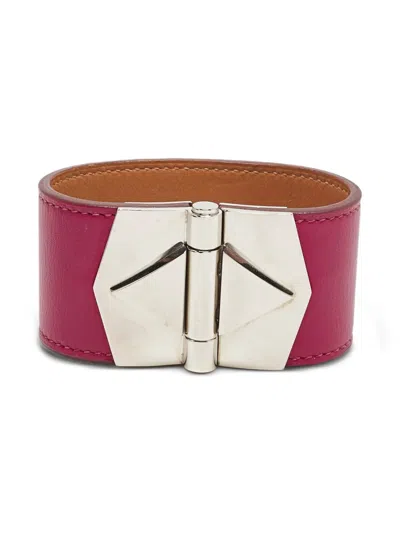 Pre-owned Hermes Berenice Cuir Leather Buckle Bracelet In Red