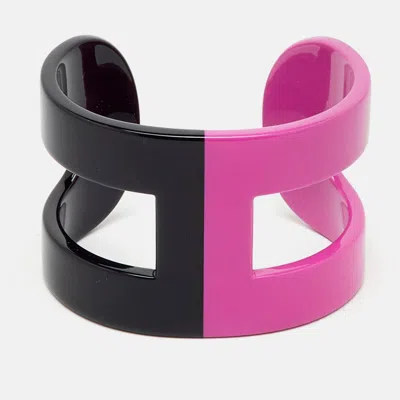 Pre-owned Hermes Hermès Bi-colored Lacquered Wood Open Cuff Bracelet Gm In Multi