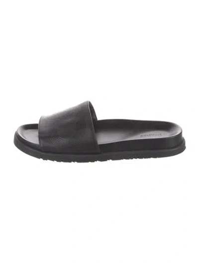 Pre-owned Hermes Biarritz Leather Slides In Black