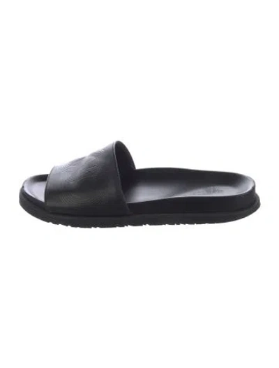 Pre-owned Hermes Biarritz Leather Slides In Black