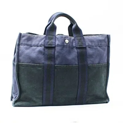 Pre-owned Hermes Bicolor Black Navy Canvas Tote Bag ()