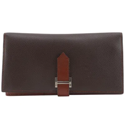 Pre-owned Hermes Bicolor Brown Epsom Leather Long Wallet (bi-fold) ()