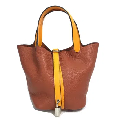 Pre-owned Hermes Bicolor Brown Orange Togo Leather Swift Leather Handbag Tote Bag ()