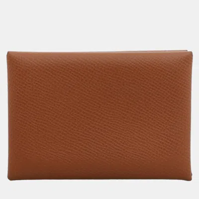 Pre-owned Hermes Bi-color Chevre Calvi Duo Compact Card Holder In Blue