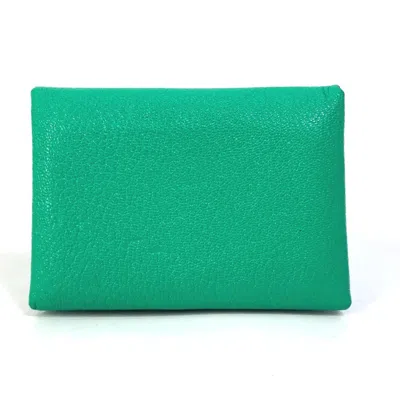 Pre-owned Hermes Bicolor Green Mint Green Pink Chevre Leather Coin Purse/coin Case ()
