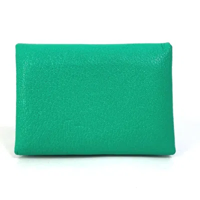 Pre-owned Hermes Bicolor Green Mint Green Pink Chevre Leather Coin Purse/coin Case () In Bicolor, Green, Mint Green, Pink