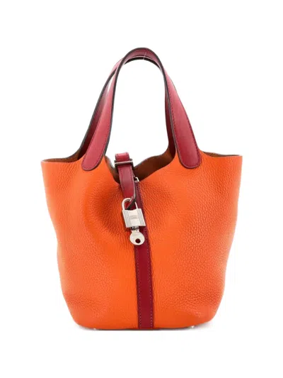 Pre-owned Hermes Bicolor Picotin Lock Bag Clemence With Swift Pm Tote Bag In Orange