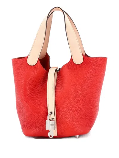 Pre-owned Hermes Bicolor Picotin Lock Bag Clemence With Swift Pm Tote Bag In Pink