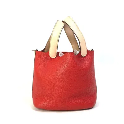 Pre-owned Hermes Bicolor Red Color Rose Eglantine Taurillon Clemence Leather Handbag Tote Bag ()