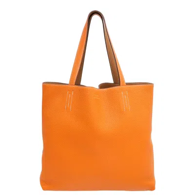 Pre-owned Hermes Bicolor Reversible Double Sens 35 Tote Bag In Orange