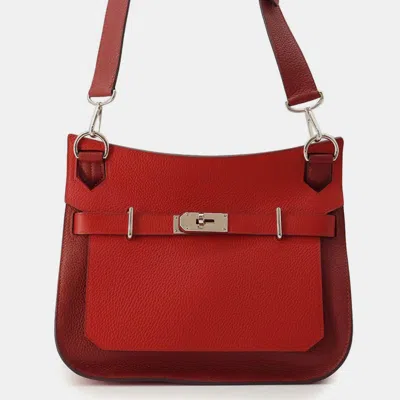 Pre-owned Hermes Bicolor Rouge Casaque/rouge H Taurillon Clemence Jypsiere 31 Bag In Red