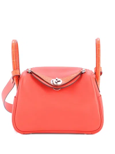 Pre-owned Hermes Bicolor Touch Lindy Bag Swift With Matte Alligator Mini Crossbody Bag In Orange