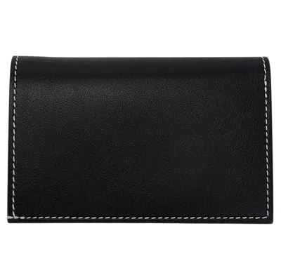 Pre-owned Hermes Bifold And Card Holder Wallet Black Leather White Topstitch