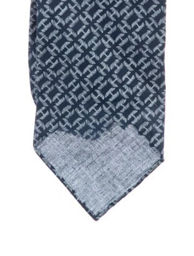 Pre-owned Hermes Big H Blue Pattern Print Tie