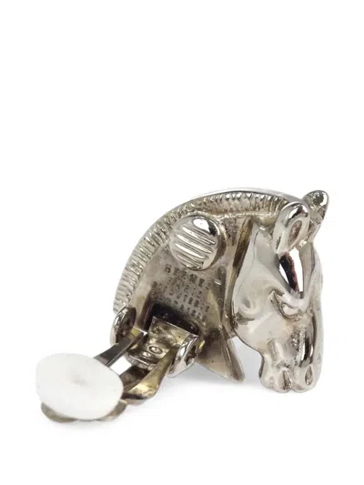 Pre-owned Hermes Bijouterie Fantaisie Horse-head Earrings In Silver