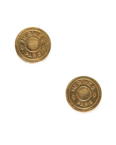 Pre-owned Hermes Hermès Bijouterie Fantaisie Plated Clip-on Logo Studs (authentic )