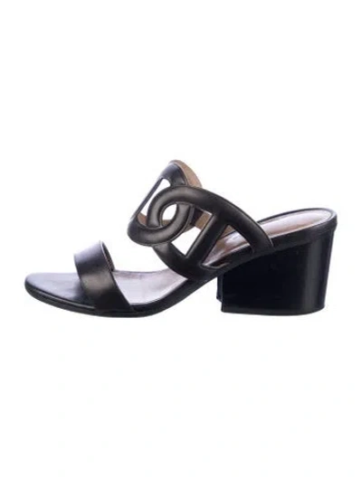 Pre-owned Hermes Bikini Leather Slides In Black