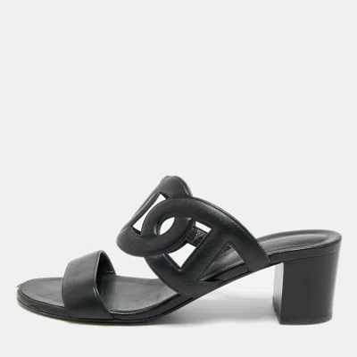 Pre-owned Hermes Bikini Size 38 Black Leather Slide Sandals