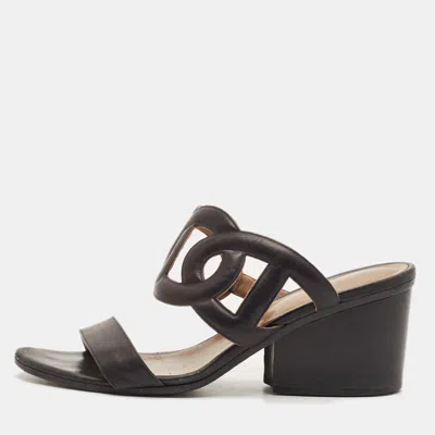 Pre-owned Hermes Bikini Size 40 Black Leather Slide Sandals