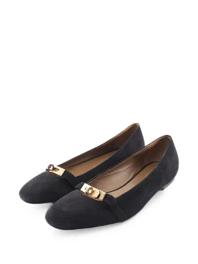 Pre-owned Hermes Bilbao Kelly Turn-lock Ballet Flats In Black