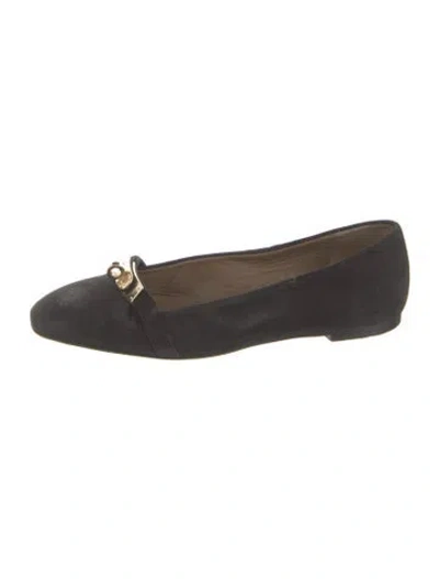 Pre-owned Hermes Bilbao Suede Flats In Black